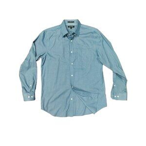 Banana Republic Slim Non-Iron Cotton Micro-Houndstooth Button-Down Shirt Blue L